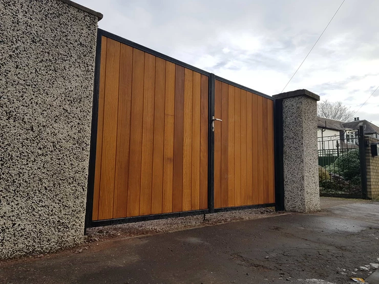 Metal framed timber hardwood gates
